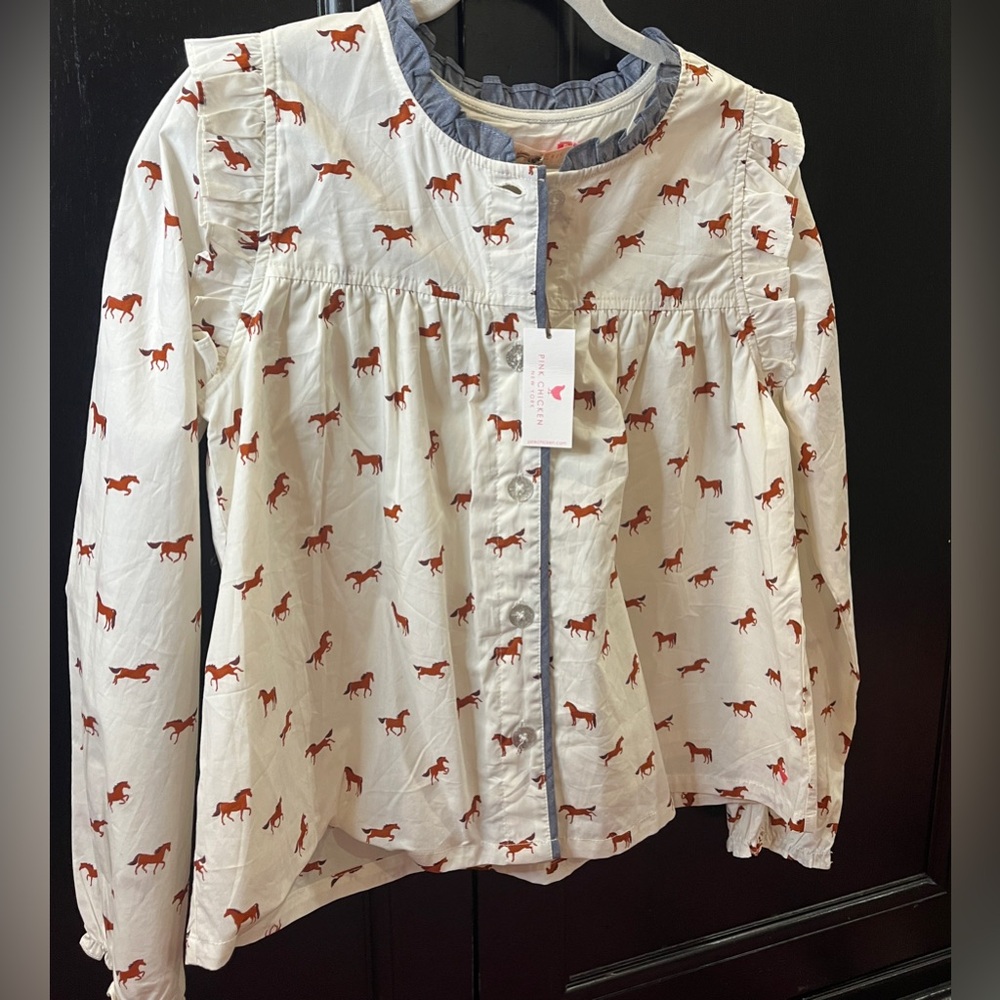NWT Girls Kalani Button Up Top - Tiny Horses Size 12 YEARS